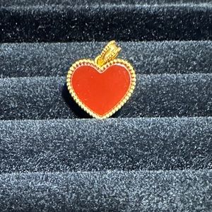 18k Real Gold Red heart Carnelian Pendant